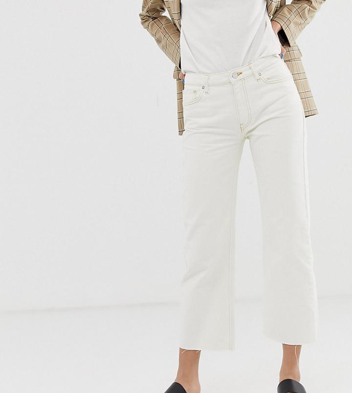 Mango Raw Hem Jeans With Contrast Stitch In Cream - Beige