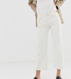 Mango Raw Hem Jeans With Contrast Stitch In Cream - Beige