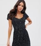 Brave Soul Tall Smock Dress With Mini Buttons In Heart Print-black
