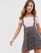 Asos Design Button Front Mini Pinafore Skirt In Ditsy Floral-multi