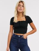 Asos Design Square Neck Top With Ruched Bust In Black