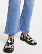 Asos Design Monthly Leather Loafers In Cow Pony-multi