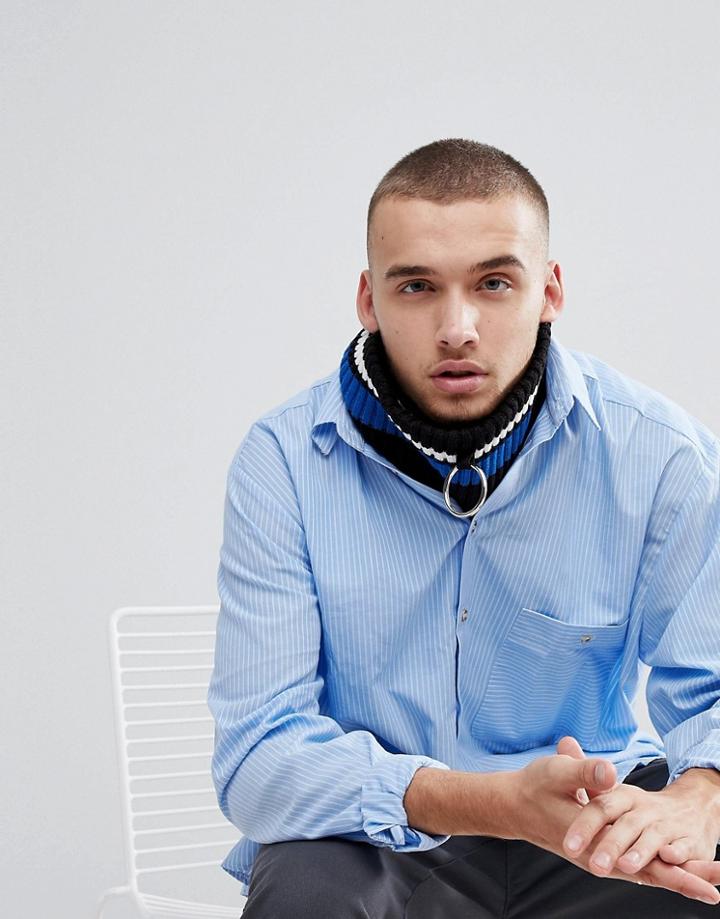 Asos Knitted Infinity Scarf In Black With Stripe And Ring Zip Pull - Multi