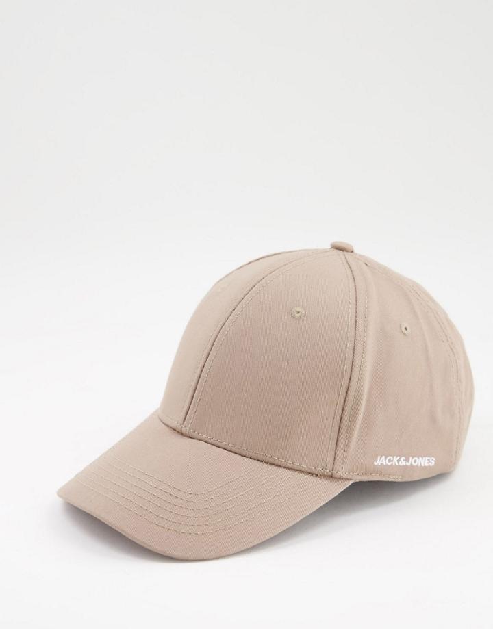 Jack & Jones Baseball Cap With Branding In Beige-neutral