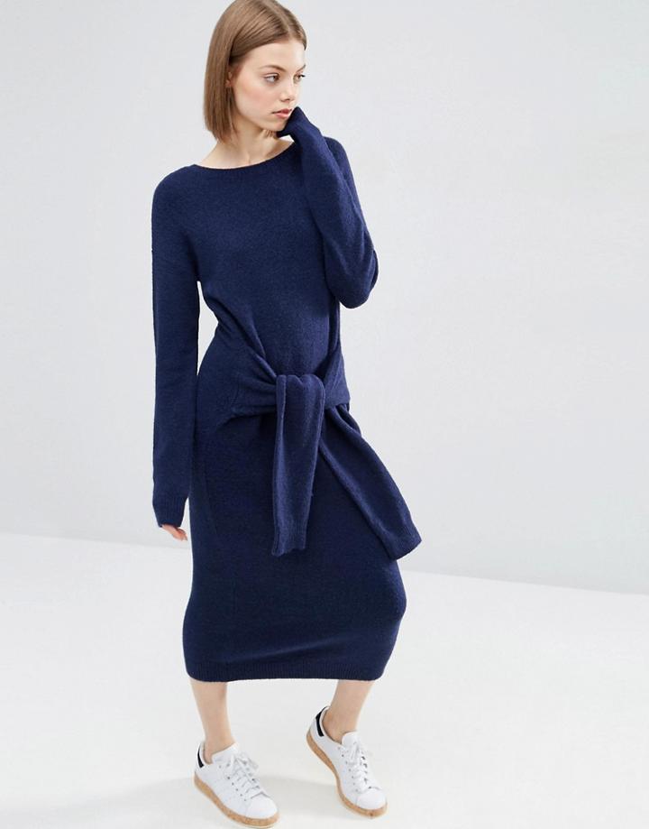 Asos Sweater Dress With Tie Detail - Navy