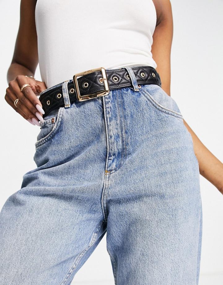 Asos Design Quilted Square Buckle Waist And Hip Belt In Black