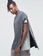 Asos Super Oversized Cape T-shirt With Acid Wash And Seam Detail - Acid Wash Gray