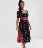 Fashion Union Petite Midi Dress In Mixed Print - Multi