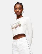 Topshop Zebra Motif Long-sleeve Crop T-shirt In White