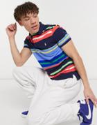 Polo Ralph Lauren Player Logo Varied Stripe Pique Polo In Newport Navy Multi