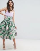 Asos Prom Skirt With Deep Basque In Floral Jacquard - Multi