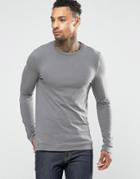Asos Extreme Muscle Long Sleeve T-shirt With Rib Hem And Cuffs In Gray - Gray