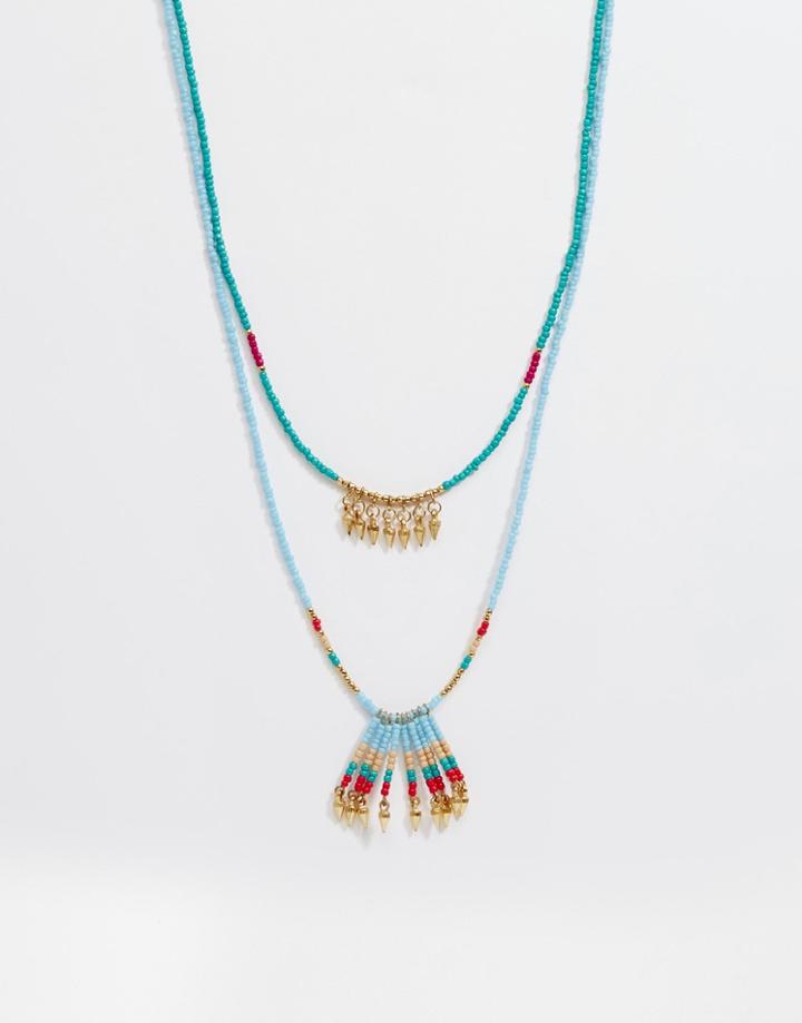 Asos Multirow Seedbead Spike Necklace - Multi