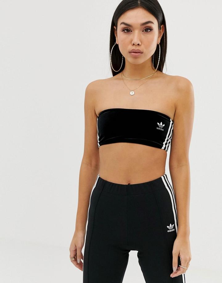 Adidas Originals Adicolor Three Stripe Bandeau Bralette In Black - Black