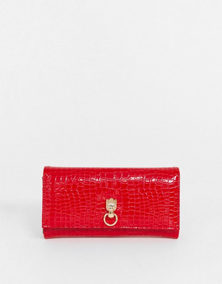 Asos Design Croc Effect Ladies' Wallet With Hardware Detail-red