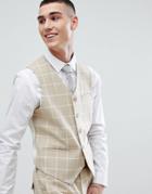 Asos Design Wedding Skinny Suit Vest In Stone Check - Stone