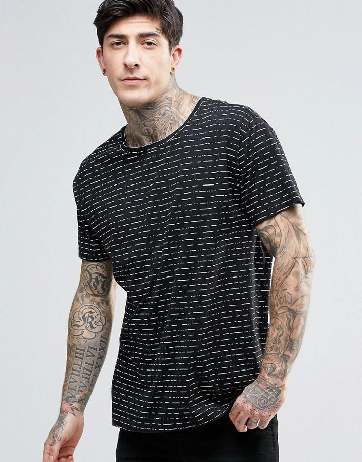 Dr Denim Russ Line Print T-shirt - Black