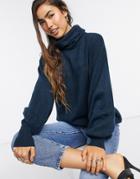 Asos Design Oversized Sweater With Cowl Neck In Navy