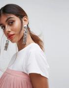 Asos Bow And Rainbow Jewel Drop Earrings - Silver