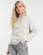 Bershka Oversized Funnel-neck Sweater In Beige-neutral