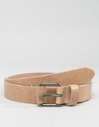 Asos Leather Belt With Coated Keeper - Beige
