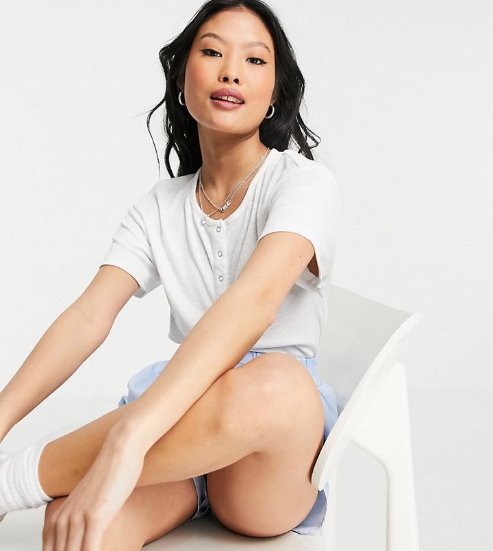 Asos Design Petite Snap Front Boxy Crop T-shirt In White