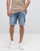 Selected Denim Shorts In Washed Blue - Blue