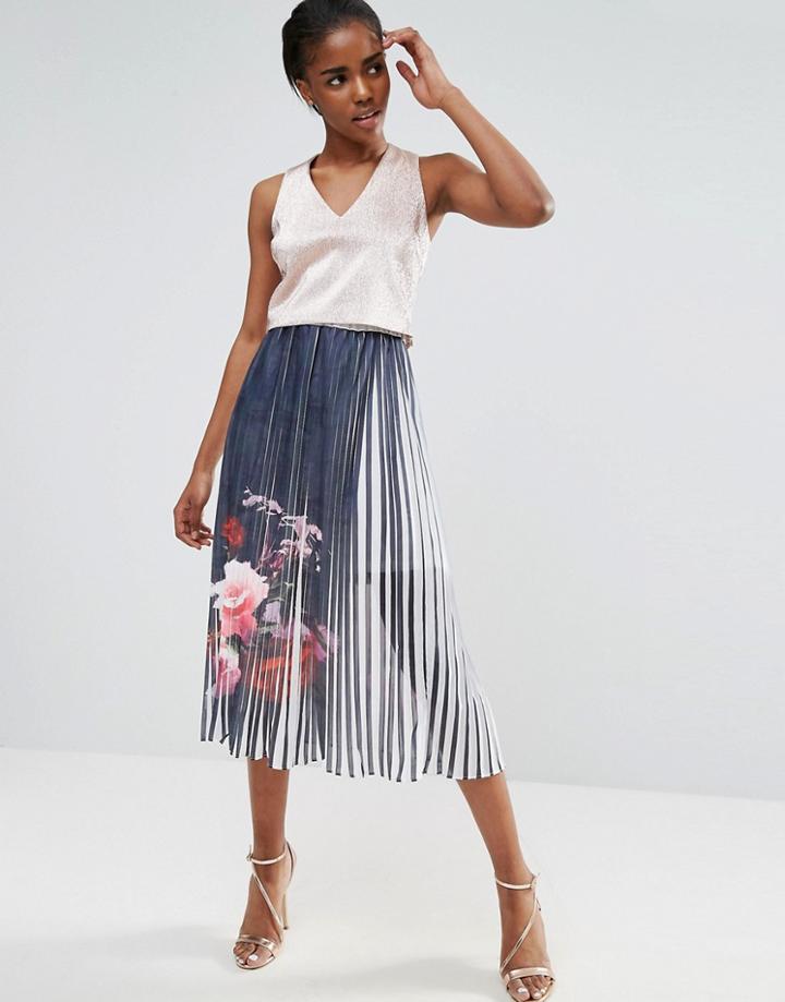 Pussycat London Printed Pleated Midi Skirt - Multi