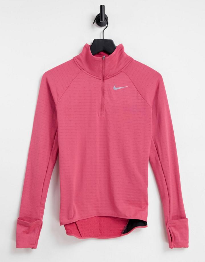 Nike Running Element Therma-fit Half Zip Top In Pink