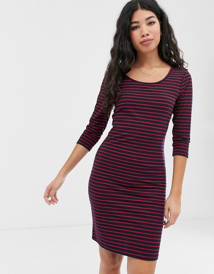 Brave Soul Tippi Stripe Dress In Rib-navy