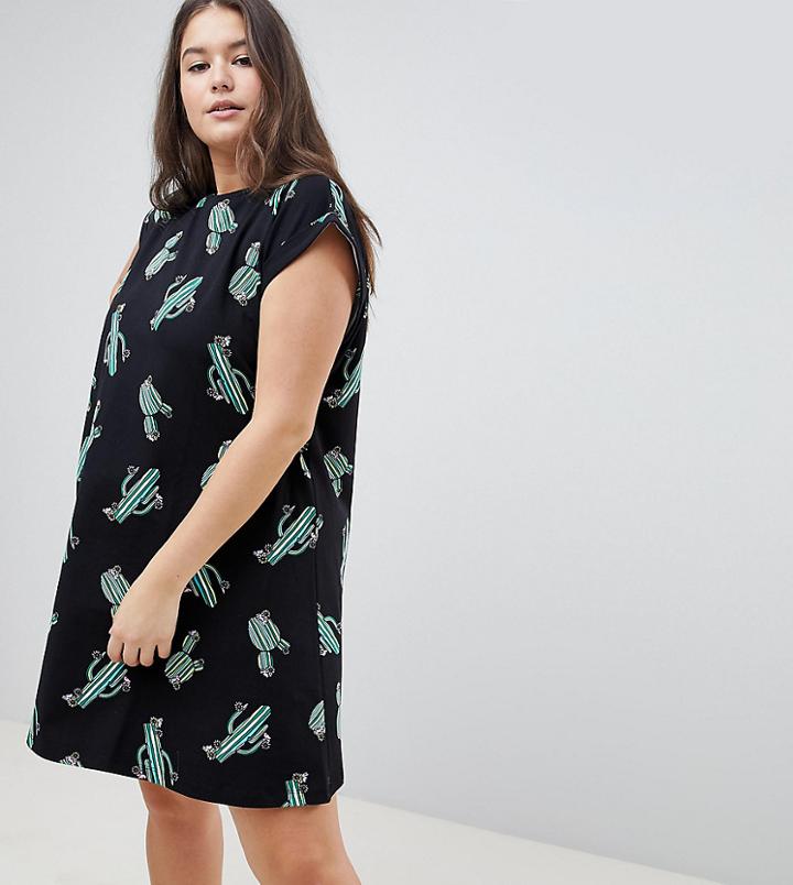 Asos Design Curve Cactus Print Mini Swing Dress - Multi