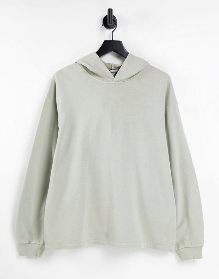Asos Design Minimal Hoodie In Washed Khaki-green