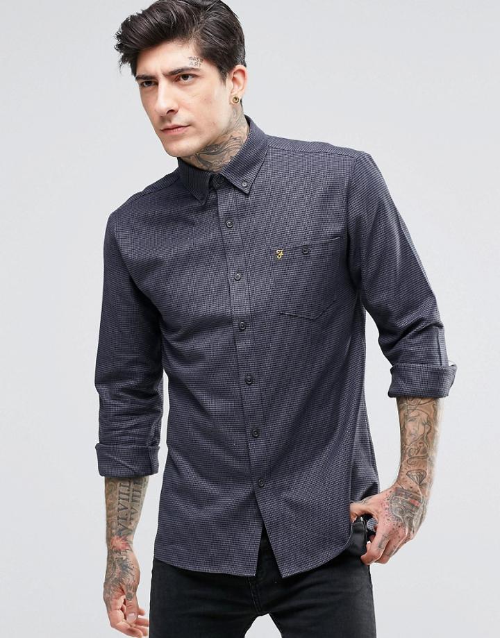 Farah Shirt With Flannel Gingham In Regular Fit Gray - Gray