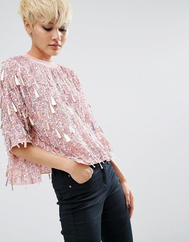 Asos Trophy T-shirt With Teardrop Embellishment - Pink