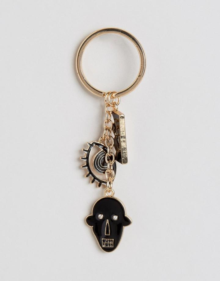 Asos Multi Charm Keyring In Black And Gold - Black