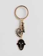 Asos Multi Charm Keyring In Black And Gold - Black