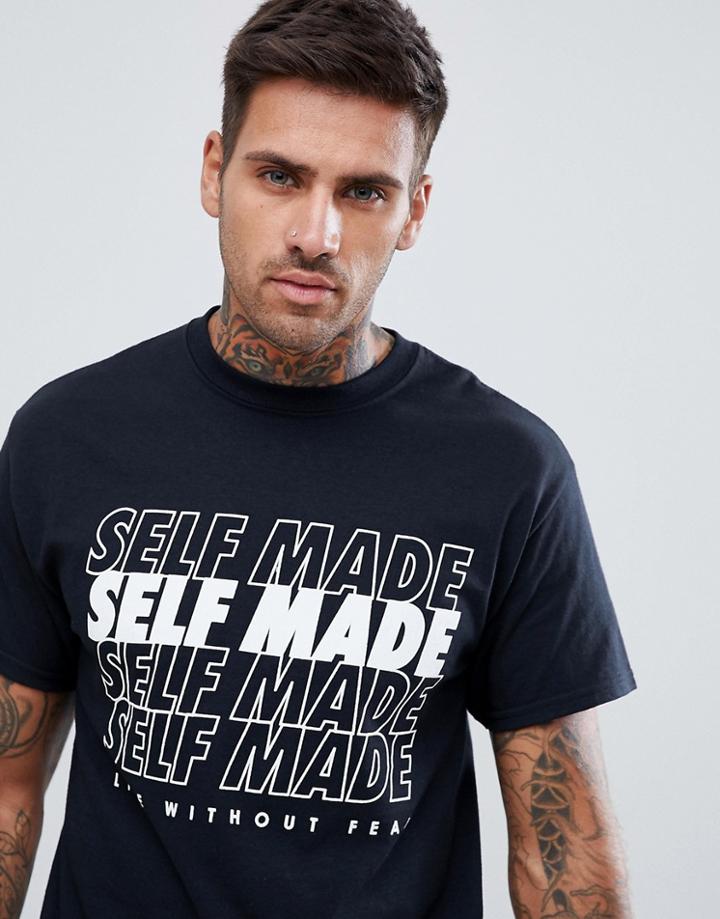 Boohooman T-shirt With Self Made Print In Black - Black