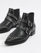Asos Design Alas Pointed Studded Buckle Ankle Boots-black