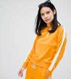 Monki Side Stripe Zip Up Sweatshirt In Mustard - Yellow