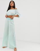 Asos Design Wide Leg Beach Pants In Mint Crinkle Two-piece - Green