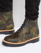 Asos Brogue Boots In Camo Leather Made In England - Black