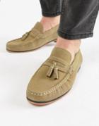 Asos Design Tassel Loafers In Stone Suede With Natural Sole - Stone