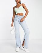Only High Rise Flared Jeans With Distressing In Light Wash-blue