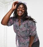 Simply Be V Neck Chiffon Peplum Blouse In Black Floral-multi