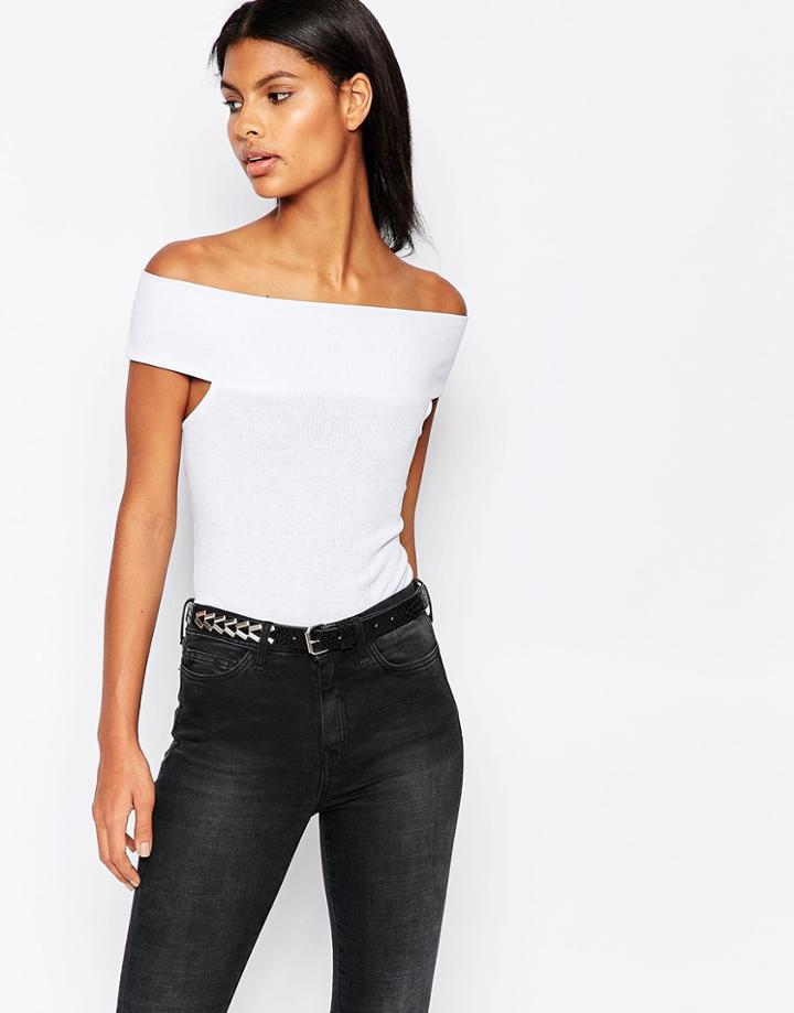 Vila Off The Shoulder Jersey Top - White