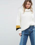 Missguided Stripe Sleeve Chunky Sweater - White