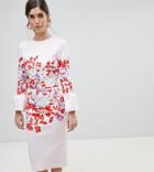 True Violet Pencil Dress With Frill Sleeve And Placement Print - Multi