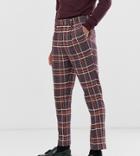 Asos Design Tall Skinny Smart Pants In Wool Mix Check In Purple - Purple