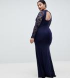 Club L Plus Slinky Fishtail Maxi Dress With Lace Open Back - Navy