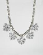 True Decadence Rhinestone Flower Necklace - Silver